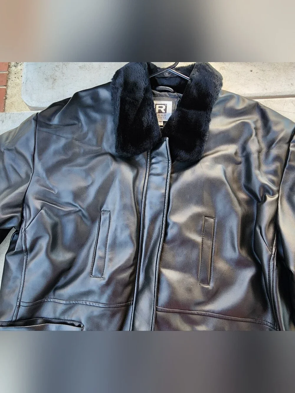 Rampage Black Faux Leather Coat with Faux Fur Collar Preowned